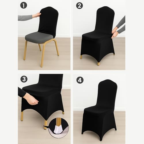 Craft And Party 50 Pack Black Spandex Chair Covers – Stretch Polyester Slipcovers for Wedding, Banquet, Party & Dining Chairs – Flat Front Design, Universal Fit - Image 4
