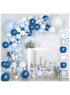 104PCS blue-and-white metal balloon arch set blue-and-silver multicolored balloon birthday balloon party layout advanced wedding engagement.