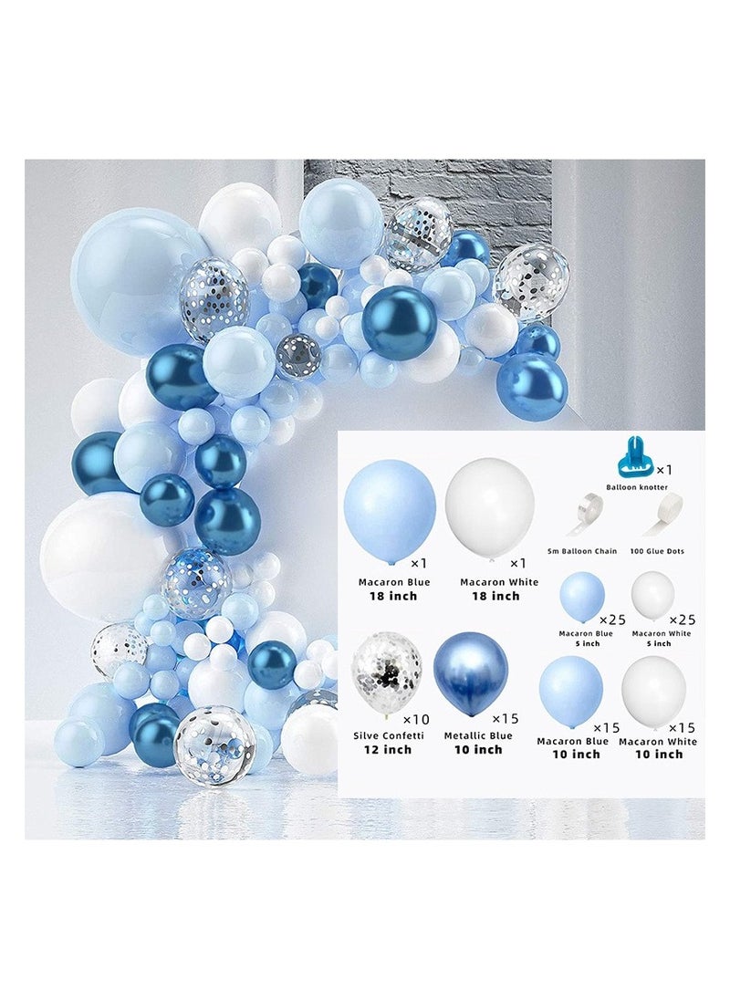 DELGREEN - 104PCS blue-and-white metal balloon arch set blue-and-silver multicolored balloon birthday balloon party layout advanced wedding engagement. - Image 1