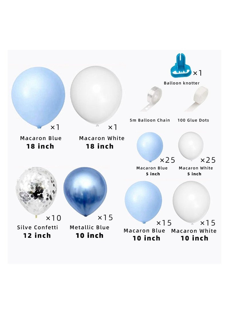DELGREEN - 104PCS blue-and-white metal balloon arch set blue-and-silver multicolored balloon birthday balloon party layout advanced wedding engagement. - Image 1