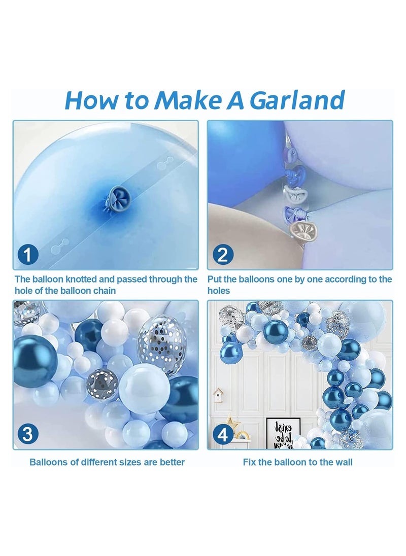 DELGREEN - 104PCS blue-and-white metal balloon arch set blue-and-silver multicolored balloon birthday balloon party layout advanced wedding engagement. - Image 1