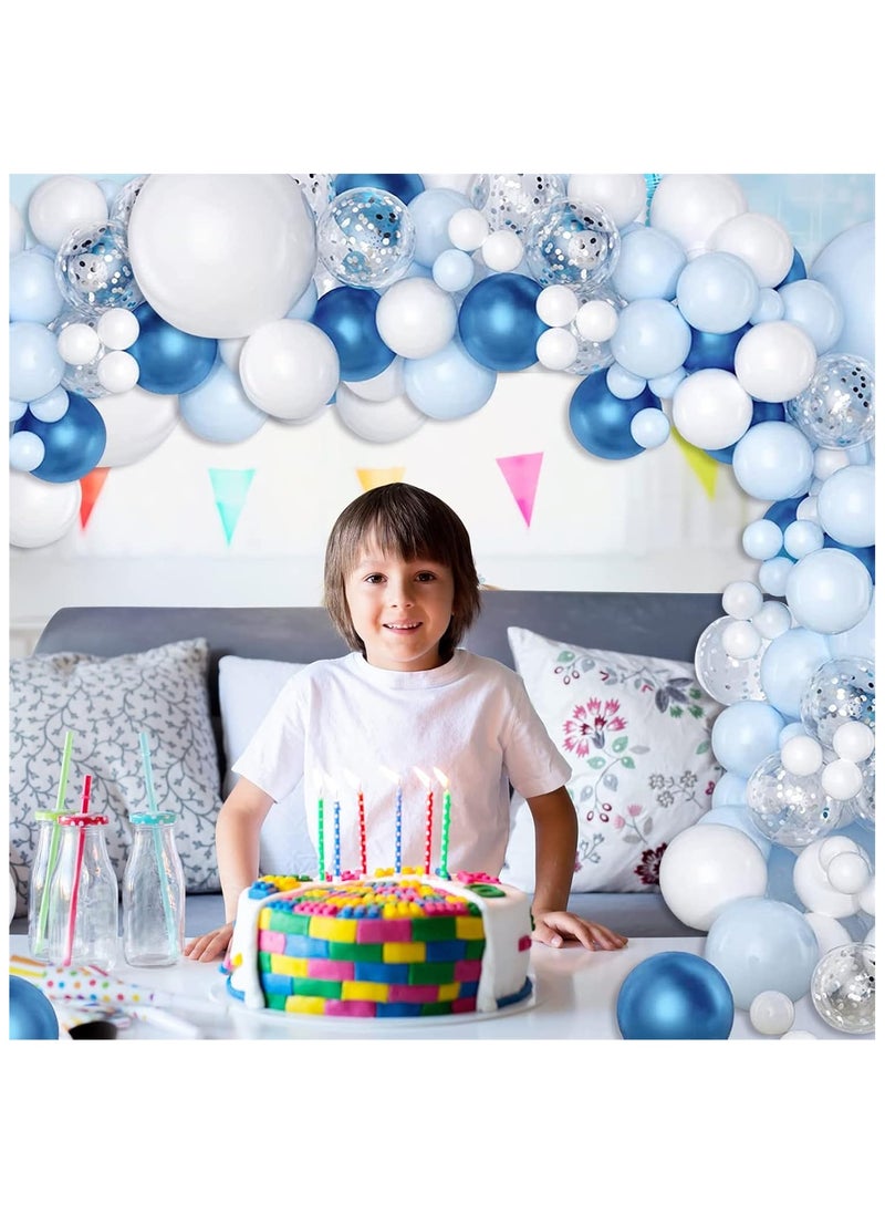 DELGREEN - 104PCS blue-and-white metal balloon arch set blue-and-silver multicolored balloon birthday balloon party layout advanced wedding engagement. - Image 1