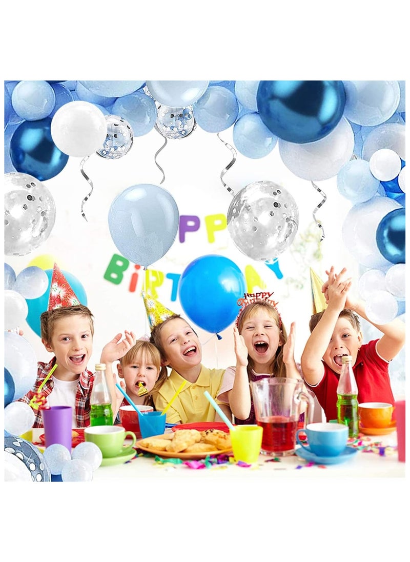DELGREEN - 104PCS blue-and-white metal balloon arch set blue-and-silver multicolored balloon birthday balloon party layout advanced wedding engagement. - Image 1