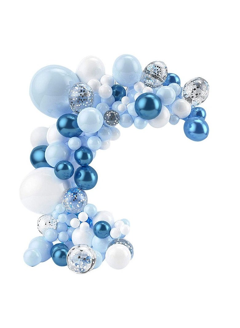 DELGREEN - 104PCS blue-and-white metal balloon arch set blue-and-silver multicolored balloon birthday balloon party layout advanced wedding engagement. - Image 1