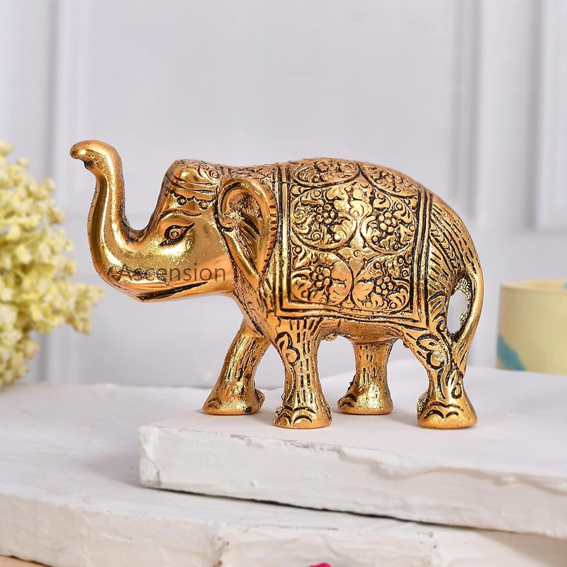 Ascension ascension Metal Trunk Up Elephant Statue Figurine Fengshui Vastu Lucky Decorative Items for Home Living Room Office Desktop Animal Figurine Antique Elephant Showpiece Golden - Image 1