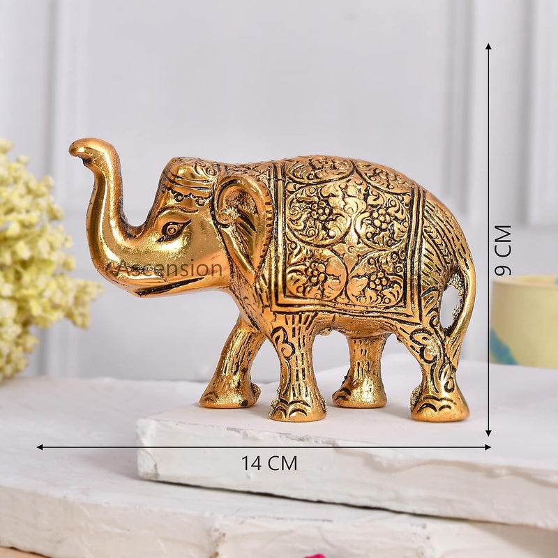 Ascension ascension Metal Trunk Up Elephant Statue Figurine Fengshui Vastu Lucky Decorative Items for Home Living Room Office Desktop Animal Figurine Antique Elephant Showpiece Golden - Image 4
