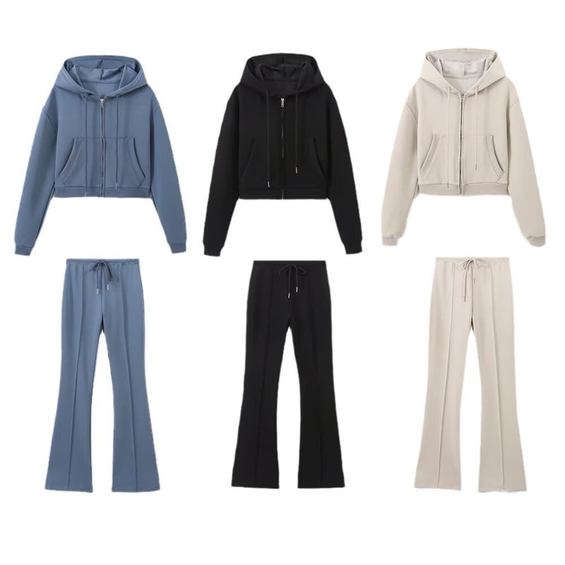 2024 autumn new womens European and American style fashion double-sided cloth short sweater pants 3641843 3641845 Blue top - Image 2