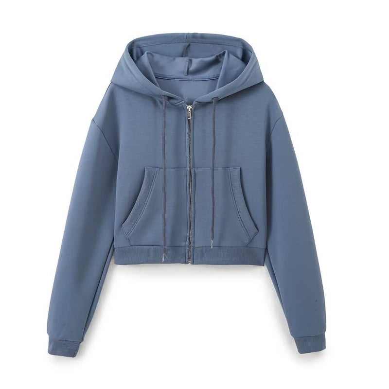2024 autumn new womens European and American style fashion double-sided cloth short sweater pants 3641843 3641845 Blue top - Image 3
