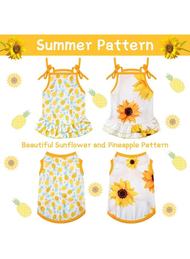 Frienda 4 Pieces Pet Clothes Set Include 2 Pieces Cute Pet Dress Lovely Dog Dress and 2 Pcs Breathable Dog T Shirt Puppy Clothes(Pineapple, Sunflower,X-Large) - Image 2