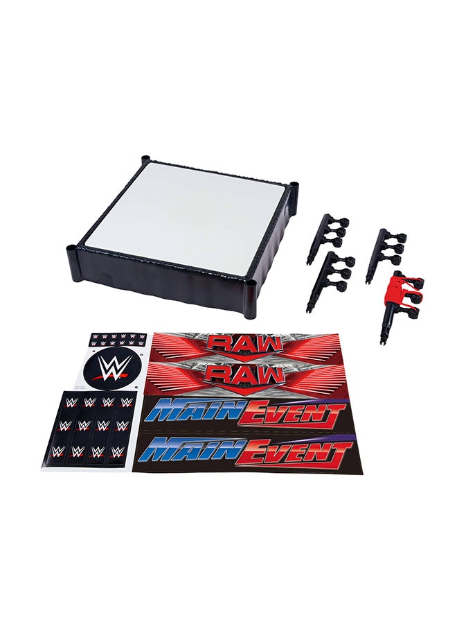 WWE Mattel WWE Superstar Ring with Labels for Main Event & RAW, Spring-Loaded Ring Mat & Pro Tension Elastic Ring Ropes  - Image 1