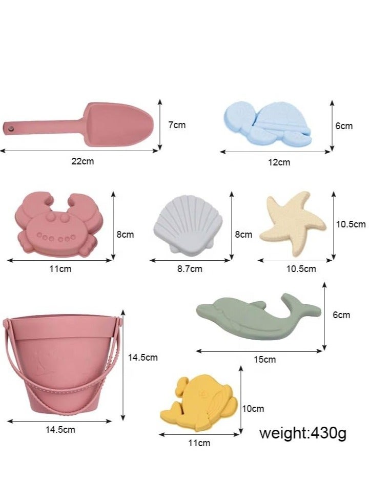 8PCS Kids Sand Toys Set, Silicone Beach Toys with Portable Beach Bag, Travel Friendly Beach Toys Set for Boys Girls, Beach Bucket Set with Sand Toy Molds, Summer Outdoor Toys (Pink) - Image 2
