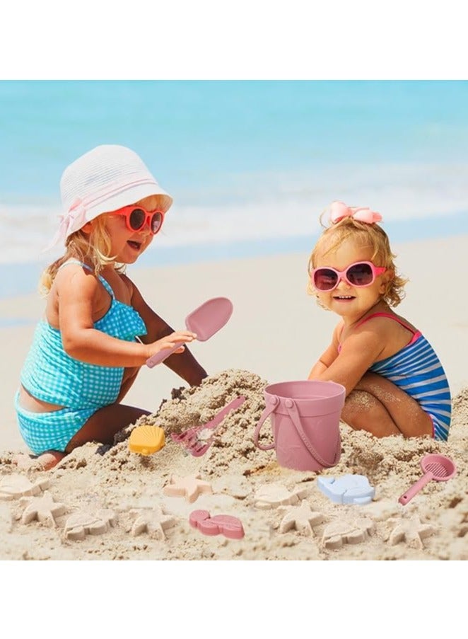 8PCS Kids Sand Toys Set, Silicone Beach Toys with Portable Beach Bag, Travel Friendly Beach Toys Set for Boys Girls, Beach Bucket Set with Sand Toy Molds, Summer Outdoor Toys (Pink) - Image 5
