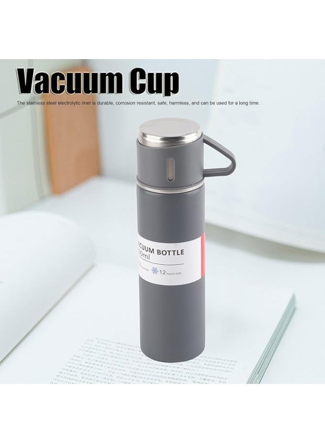 Set Of Vacuum Flask Bottle 500Ml Thermal Stainless Steel With 3 Cups 12 Hours Hot And Cold Insulated Travel Beverage Flask Portable Water Bottle For Outdoor, Office and School (gray)  - Image 2