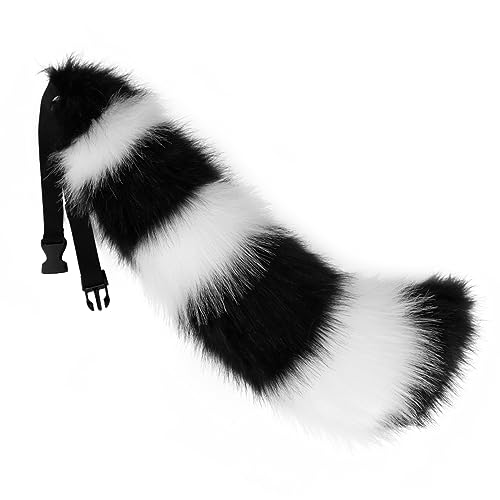 JUNBOON Faux Fur Tail for Cosplay Halloween Party Costume (1-black white) - Image 1