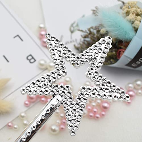 UOUYOO Silver 13 Inches Star Wand Angel Wand Sticks Princess Wand Fairy Wand Plating Wand Silver Star Wands for Halloween, Christmas, Thanksgiving, Holiday Shows - Image 2
