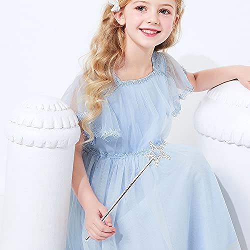 UOUYOO Silver 13 Inches Star Wand Angel Wand Sticks Princess Wand Fairy Wand Plating Wand Silver Star Wands for Halloween, Christmas, Thanksgiving, Holiday Shows - Image 4