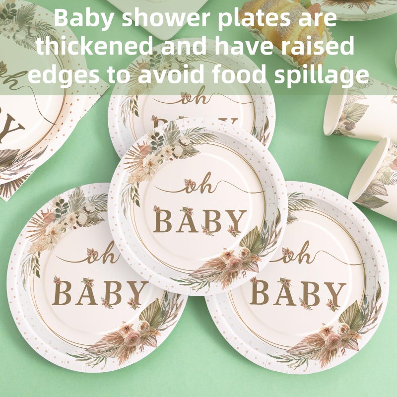 Gudvilla 350 Pcs Boho Baby Shower Decorations for Girl  Baby Shower Plates and Cups and Napkins Sets  Oh Baby Plates for Western Sweet Baby Girl  Summer Fall Gender Neutral  Serves 50 - Image 3