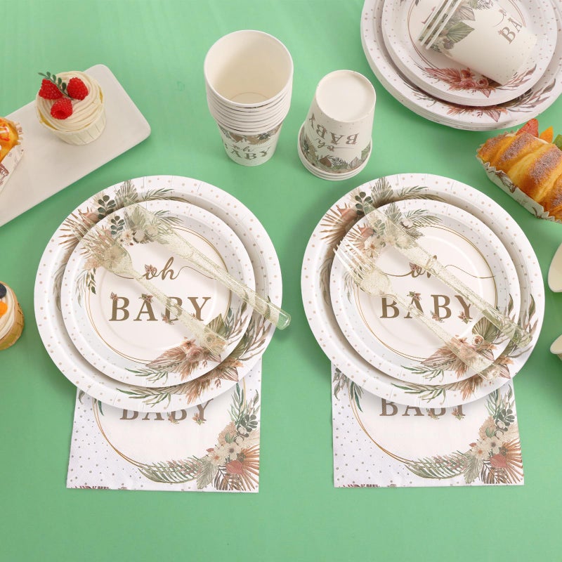 Gudvilla 350 Pcs Boho Baby Shower Decorations for Girl  Baby Shower Plates and Cups and Napkins Sets  Oh Baby Plates for Western Sweet Baby Girl  Summer Fall Gender Neutral  Serves 50 - Image 4