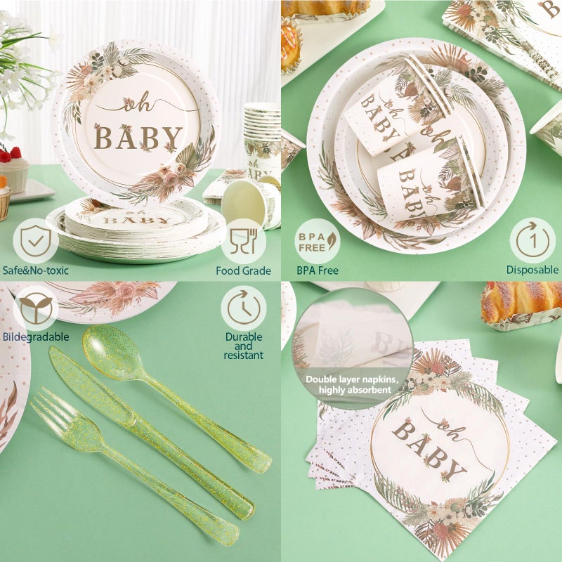 Gudvilla 350 Pcs Boho Baby Shower Decorations for Girl  Baby Shower Plates and Cups and Napkins Sets  Oh Baby Plates for Western Sweet Baby Girl  Summer Fall Gender Neutral  Serves 50 - Image 5