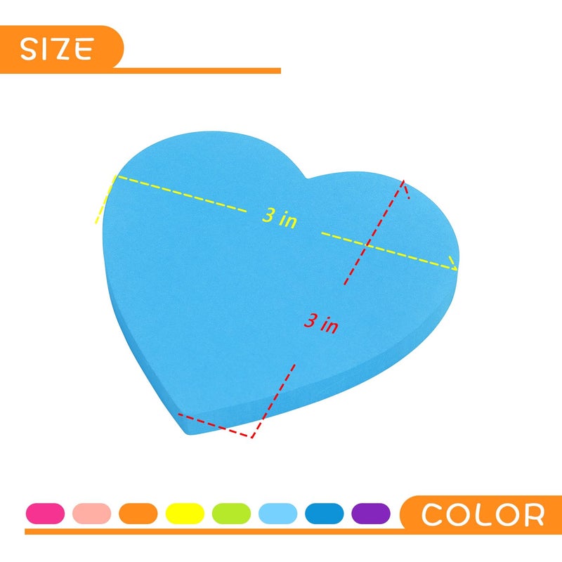 SIMONA Heart Shape Sticky Notes 8 Color Bright Colorful Sticky Pad 75 Sheets/Pad Self-Sticky Note Pads - Image 3