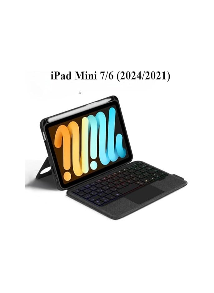 Integrated Touched Keyboard Case For iPad Mini 7 A17 Pro, iPad Mini 7th/6th Generation (2024/2021),Magic Backlight Bluetooth Keyboard Holster