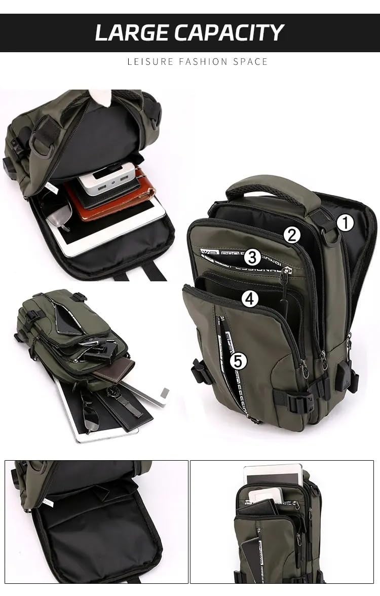 LATIQ MART Crossbody Sling Bag For Men Women, Anti-Theft Fashion Chest Bag with USB Charging Port, Messenger Bags, Waterproof Casual Shoulder Bag (Crossbody Bag Green) - Image 4