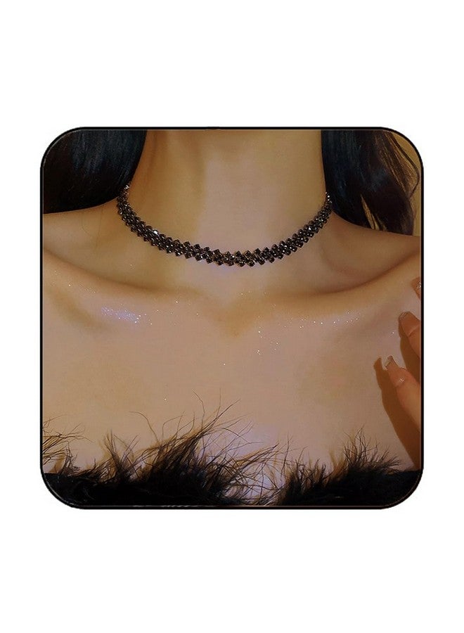 EARENT Rhinestone Choker Necklaces Black Crystal Row Necklace Chain Sparkly Minimalist Prom Party Neck Jewerly For Women And Girls (Cblack) - Image 1
