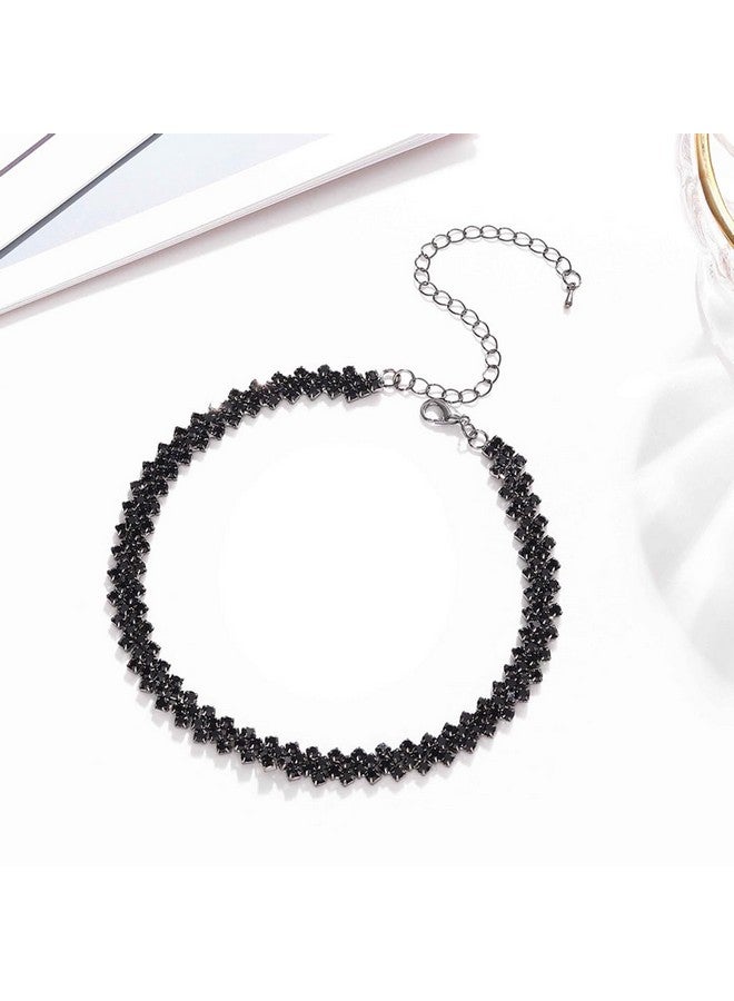 EARENT Rhinestone Choker Necklaces Black Crystal Row Necklace Chain Sparkly Minimalist Prom Party Neck Jewerly For Women And Girls (Cblack) - Image 2