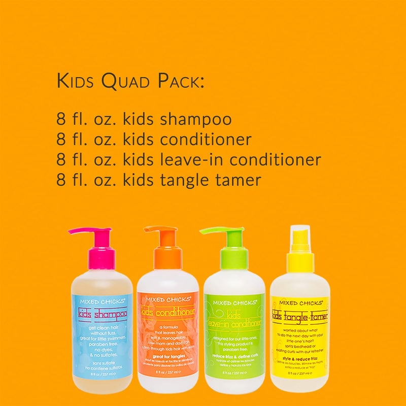 Mixed Chicks Kid's Quad Pack - Shampoo, Conditioner, Leave-in Conditioner, Tangle-Tamer, 8 fl.oz (Pack of 4) - Image 3
