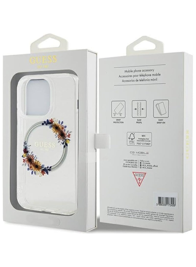 GUESS Guess Phone Case for iPhone 15 Pro 6.1 Inch Transparent Hard Case IML Flowers Wreathe - Image 4