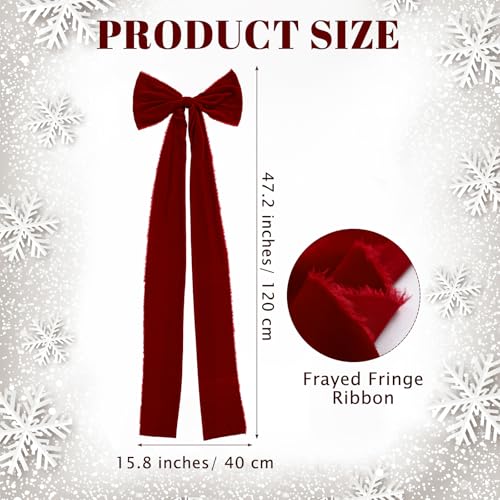 Knitgrip Extra Large Christmas Tree Topper Bows 157 x 472 Inches Giant Burgundy Christmas Velvet Decorative Bows with Long Streamers for Xmas Tree Wreath Party Holiday Farmhouse Home Decorations - Image 3
