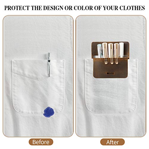 Ringsun Men's Pocket Protector - Full Grain Leather - Heavy Duty Pen Holder for Shirts, Lab Coats - Holds 6 Pens & Pointers & Cards - Image 5