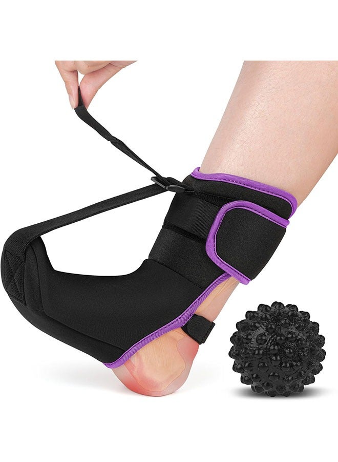 Arabest Plantar Fasciitis Night Splint Sock with Massage Ball for Tension Relief, Alleviate Pain from Plantar Fasciitis, Arch Pain, Heel Spur, Foot-drop and Achilles Tendonitis, Soft and Comfortable Foot Brace for Men and Women, Small-Purple  - Image 1