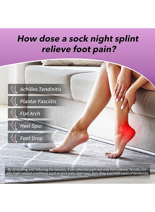 Arabest Plantar Fasciitis Night Splint Sock with Massage Ball for Tension Relief, Alleviate Pain from Plantar Fasciitis, Arch Pain, Heel Spur, Foot-drop and Achilles Tendonitis, Soft and Comfortable Foot Brace for Men and Women, Small-Purple  - Image 2