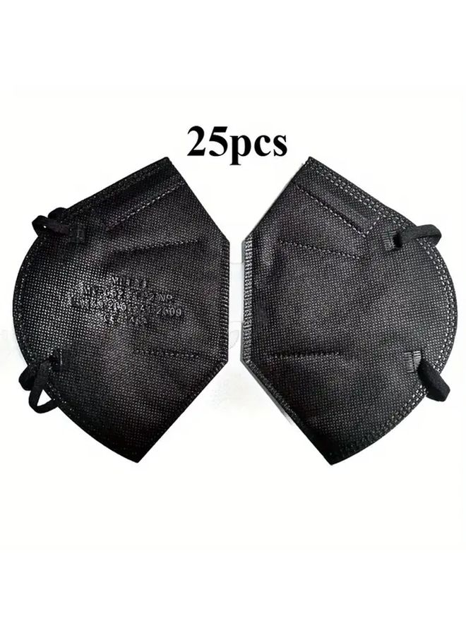 25 قطعة من قناع التنفس الأسود FFP2 بكفاءة ترشيح 99.5٪ و5 طبقات للحماية من الغبار - Image 1