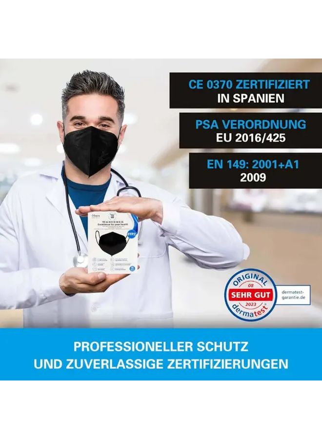 25 قطعة من قناع التنفس الأسود FFP2 بكفاءة ترشيح 99.5٪ و5 طبقات للحماية من الغبار - Image 3