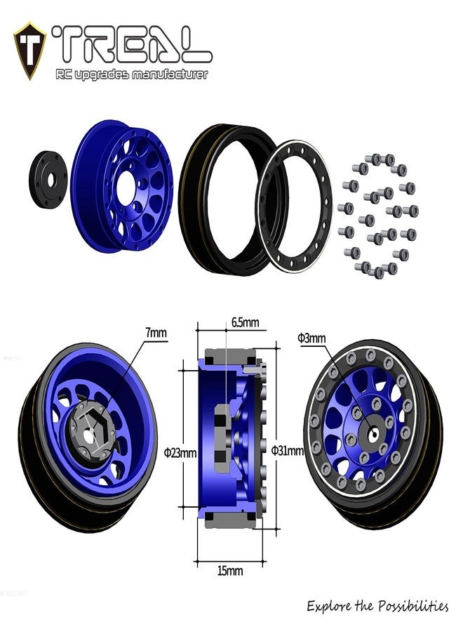 TREAL 1.0 Beadlock Wheels 12 Spokes Classic Rims (4P) for SCX24 AX24 FCX24 TRX4M 1/24 1/18 Crawler Car-Type I(Orange) - Image 4