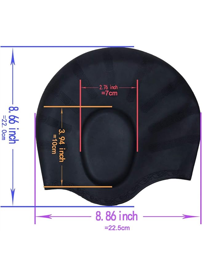 SHOWAY Women And Mens Adult Swim Cap Silicone 3D Ear Protection Soft Long Hair Swim Hat Durable Silicone Swimming Caps (Blue) - Image 3