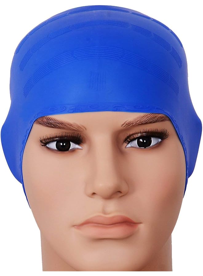 SHOWAY Women And Mens Adult Swim Cap Silicone 3D Ear Protection Soft Long Hair Swim Hat Durable Silicone Swimming Caps (Blue) - Image 2