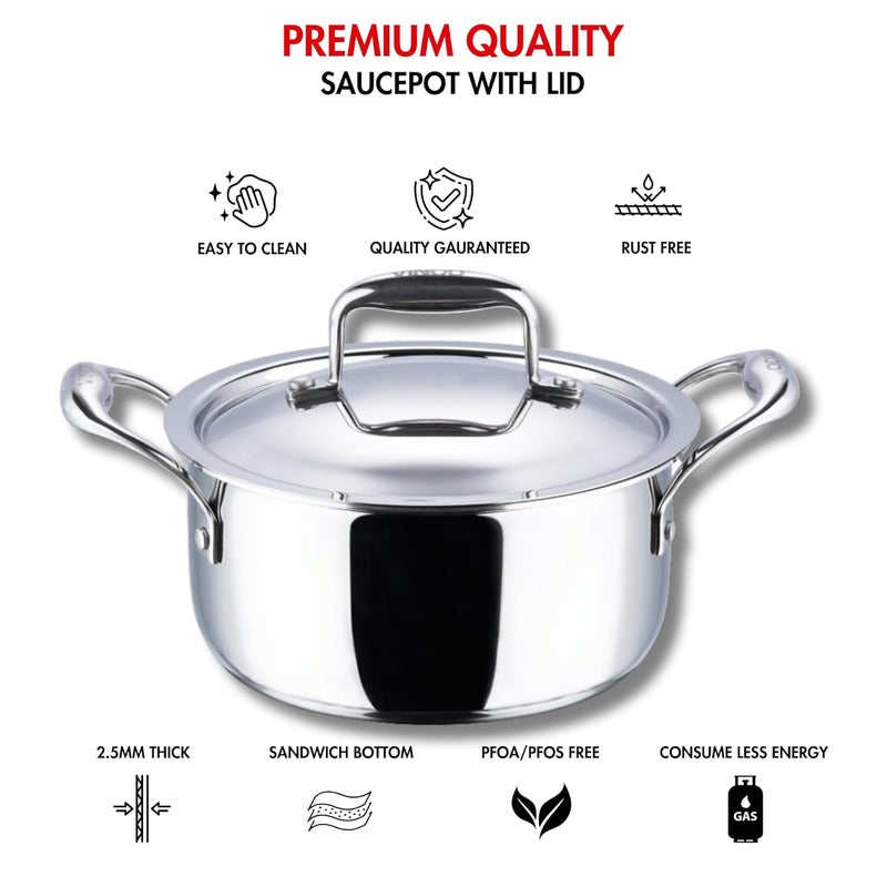 VINOD Vinod Platinum Triply Stainless Steel Saucepot with Lid 5 Litre 24 cm 25mm Thick SAS Bottom Biryani Pot Induction and Gas Base 5 Year Warranty Silver - Image 4