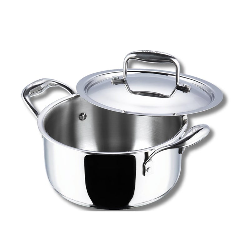 VINOD Vinod Platinum Triply Stainless Steel Saucepot with Lid 5 Litre 24 cm 25mm Thick SAS Bottom Biryani Pot Induction and Gas Base 5 Year Warranty Silver - Image 1
