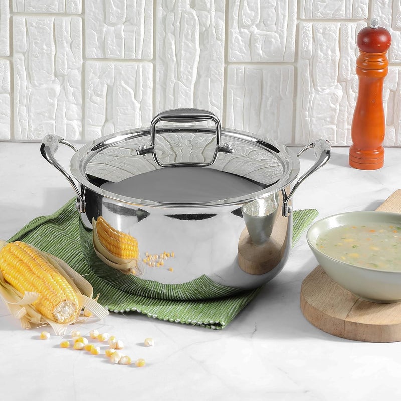 VINOD Vinod Platinum Triply Stainless Steel Saucepot with Lid 5 Litre 24 cm 25mm Thick SAS Bottom Biryani Pot Induction and Gas Base 5 Year Warranty Silver - Image 3