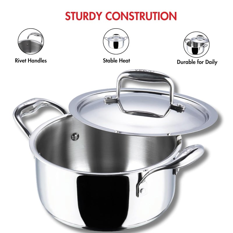 VINOD Vinod Platinum Triply Stainless Steel Saucepot with Lid 5 Litre 24 cm 25mm Thick SAS Bottom Biryani Pot Induction and Gas Base 5 Year Warranty Silver - Image 5