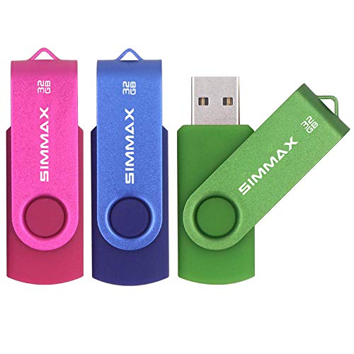 SIMMAX 3 Pack 32GB Memory Stick USB 2.0 Flash Drives Swivel Thumb Drive Pen Drive (32GB Pink Blue Green) - Image 1