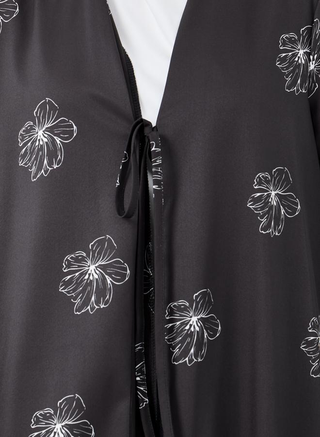 Styli Women Black Front Tie-Up Abaya with All Over Floral Print - Image 3