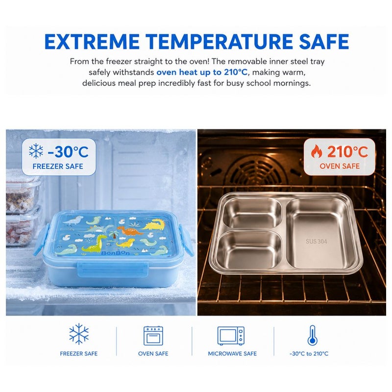 BonBon - Stainless Steel 3 Compartments Lunchbox - Dinos - Image 4