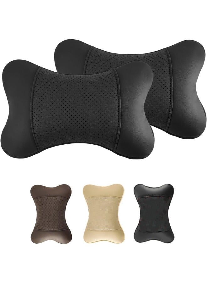 2 PCS وسادة مسند رأس السيارة PU وسادة عنق السيارة الجلدية لمقعد القيادة القابل للتنفس دعم عنق السيارة القابل للضبط وسادة عنق تلقائية ظريفة كتف الرقبة تخفيف الألم للسير (أسود) - Image 2