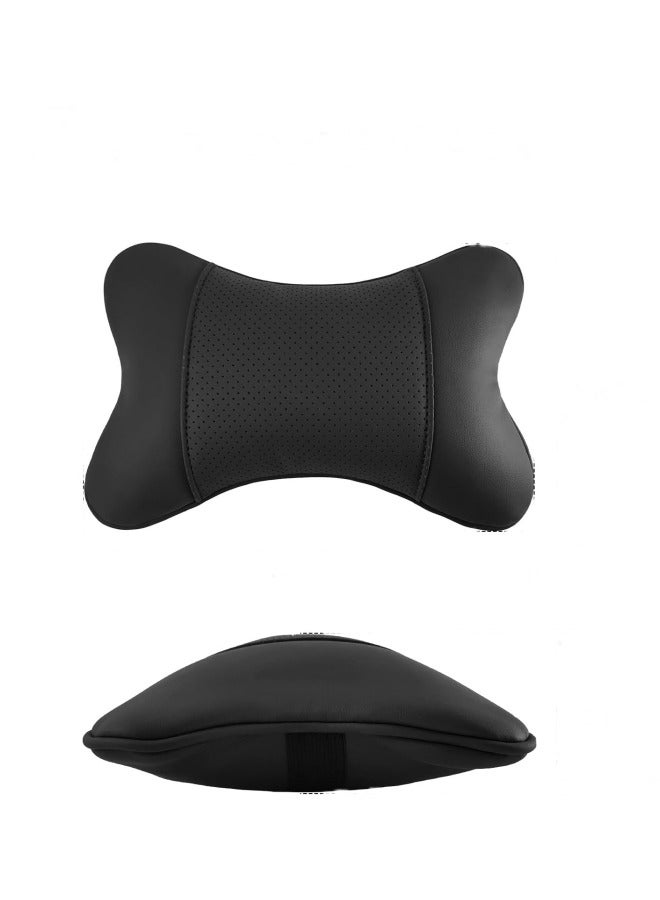 2 PCS وسادة مسند رأس السيارة PU وسادة عنق السيارة الجلدية لمقعد القيادة القابل للتنفس دعم عنق السيارة القابل للضبط وسادة عنق تلقائية ظريفة كتف الرقبة تخفيف الألم للسير (أسود) - Image 3