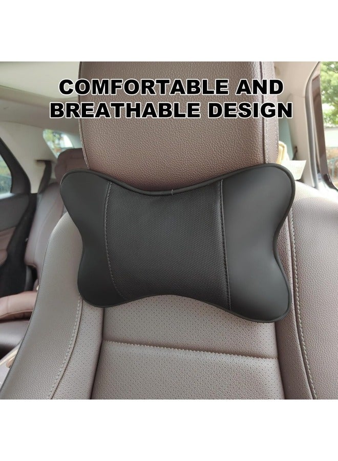 2 PCS وسادة مسند رأس السيارة PU وسادة عنق السيارة الجلدية لمقعد القيادة القابل للتنفس دعم عنق السيارة القابل للضبط وسادة عنق تلقائية ظريفة كتف الرقبة تخفيف الألم للسير (أسود) - Image 4