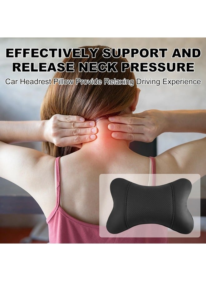 2 PCS وسادة مسند رأس السيارة PU وسادة عنق السيارة الجلدية لمقعد القيادة القابل للتنفس دعم عنق السيارة القابل للضبط وسادة عنق تلقائية ظريفة كتف الرقبة تخفيف الألم للسير (أسود) - Image 5
